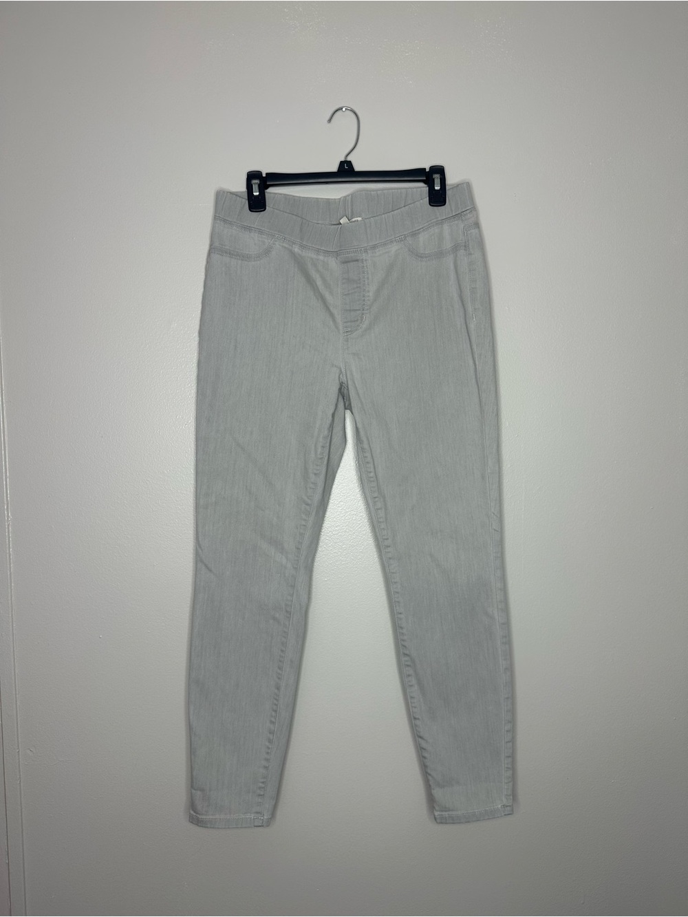 Eileen Fisher Pull On Stretch Denim Pants Sz M Gray Tapered Leg Jegging Skinny